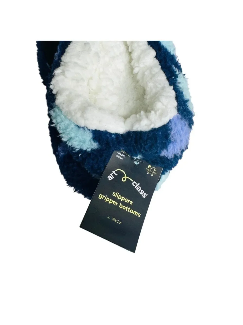 Art Class Kids Fuzzy Slippers Heart Print Cozy Sherpa Lined Gripper Bottoms M L